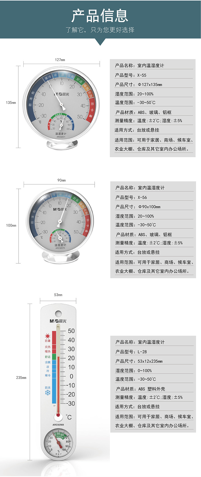 晨光家用室内外壁挂式温湿度计机械空调温度计干湿温度湿度计表详情6