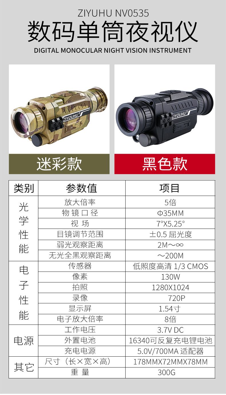 ZIYOUHU535红外数码夜视仪迷彩高清户外巡逻夜间红外线单筒望远镜详情10