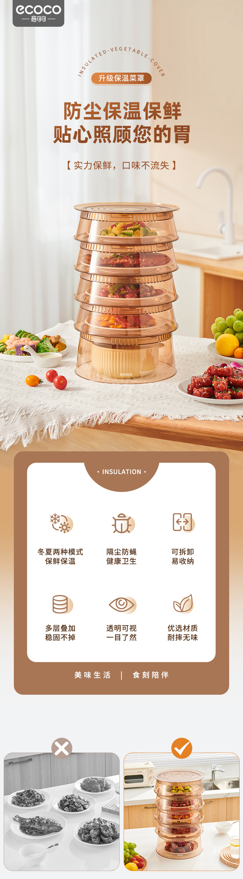 家用保温菜罩子透明厨房餐桌防虫防尘剩饭遮盖食物罩多层收纳详情1