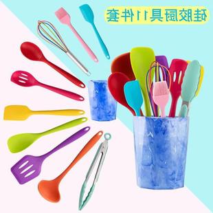 跨境热销木柄厨具12件套 FDA硅胶不粘锅烹饪铲勺烘焙套装带收纳桶详情2