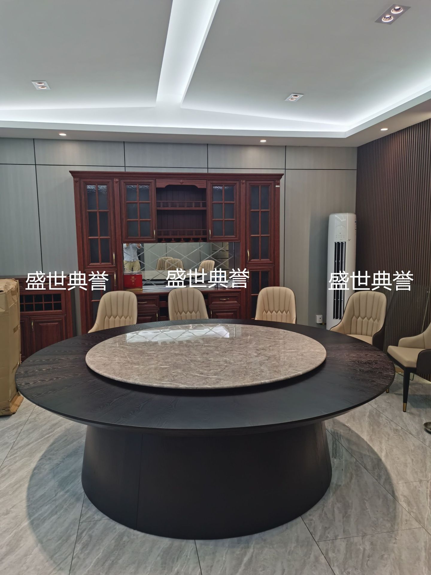 常州宴会酒店实木电动餐桌海鲜餐厅包厢自动转盘餐桌会所轻奢餐桌详情8