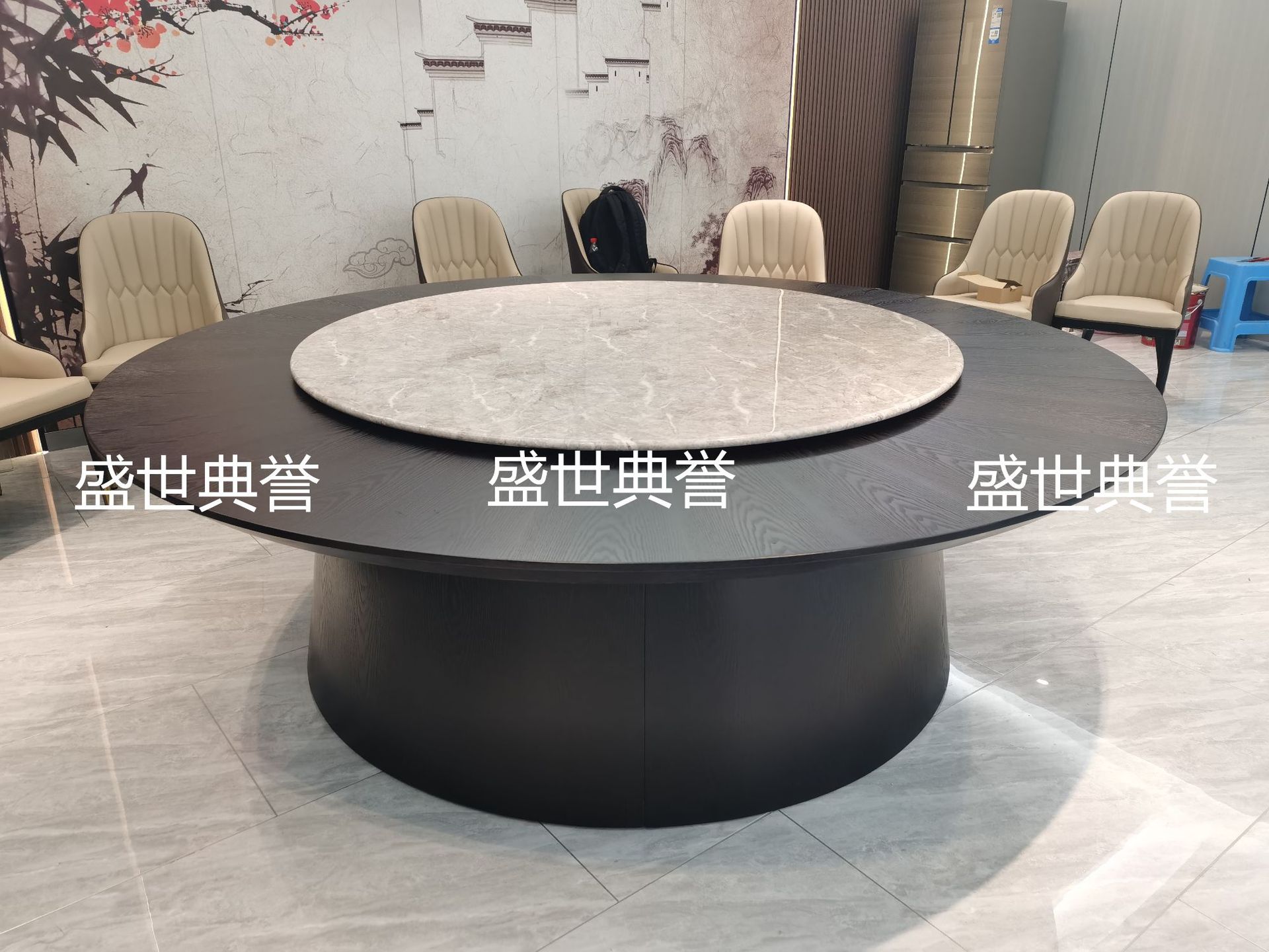常州宴会酒店实木电动餐桌海鲜餐厅包厢自动转盘餐桌会所轻奢餐桌详情11