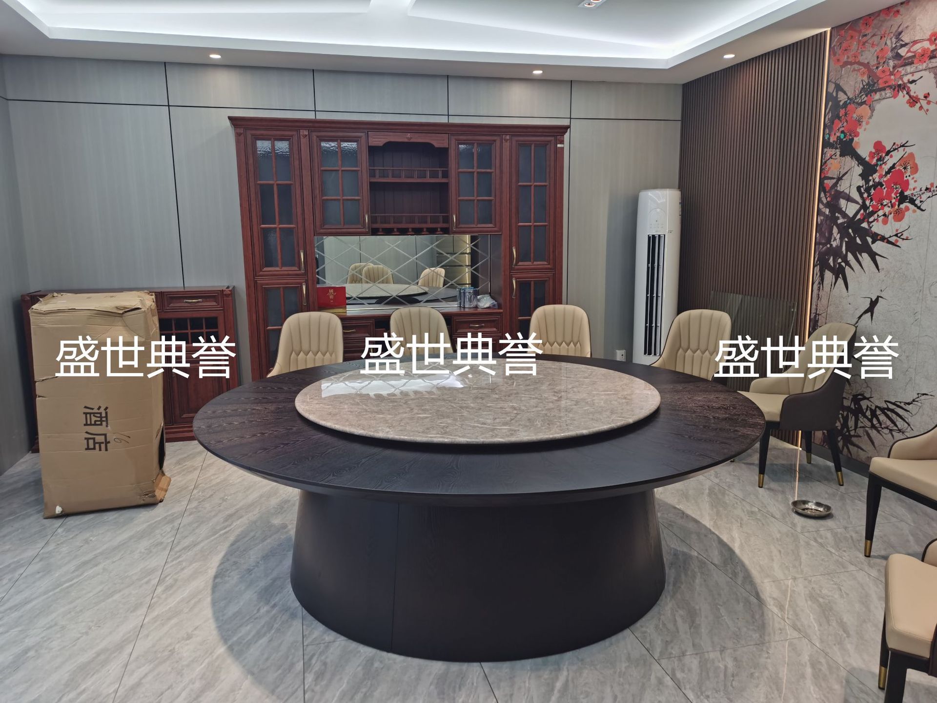常州宴会酒店实木电动餐桌海鲜餐厅包厢自动转盘餐桌会所轻奢餐桌详情7
