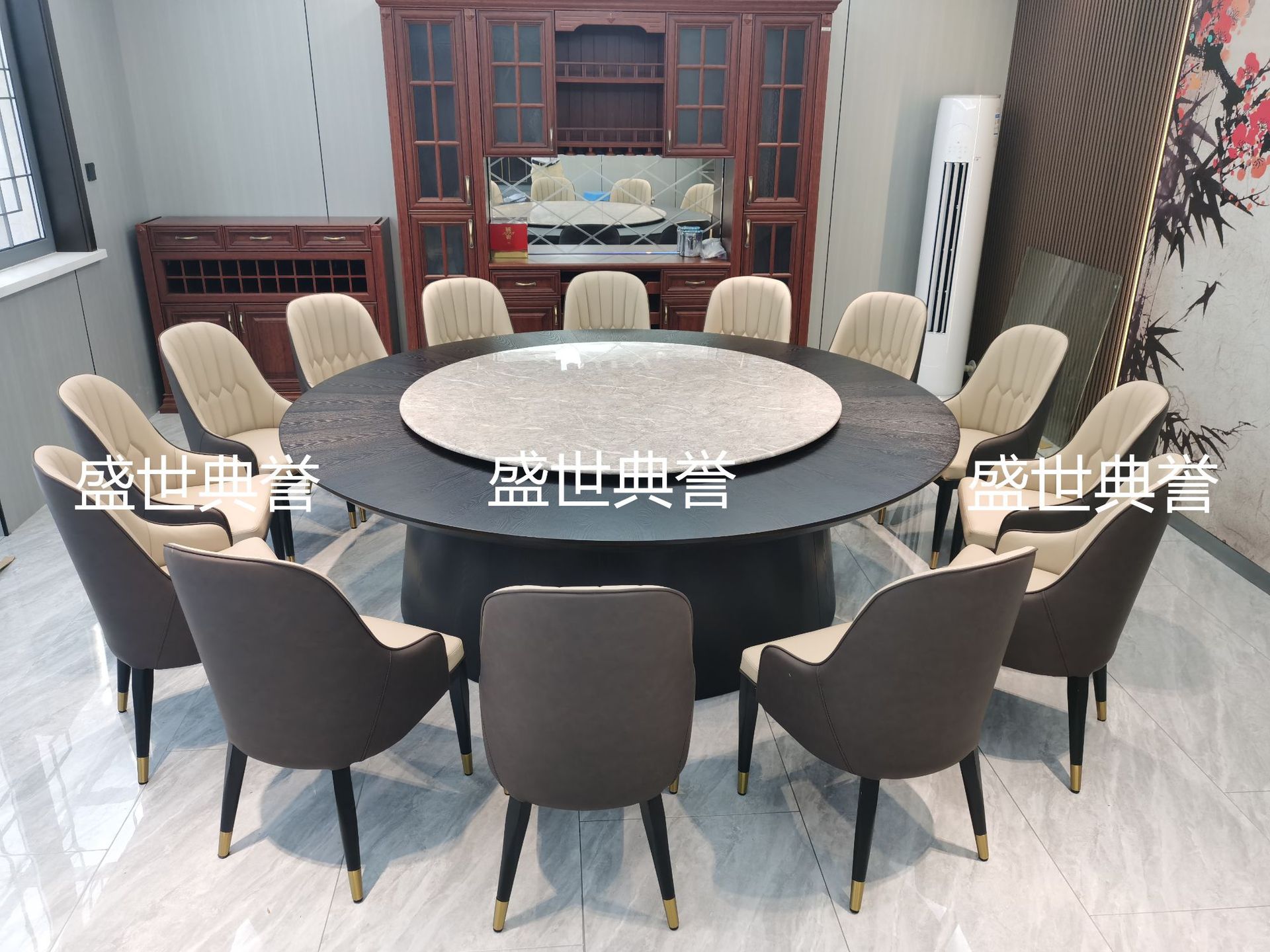常州宴会酒店实木电动餐桌海鲜餐厅包厢自动转盘餐桌会所轻奢餐桌详情18