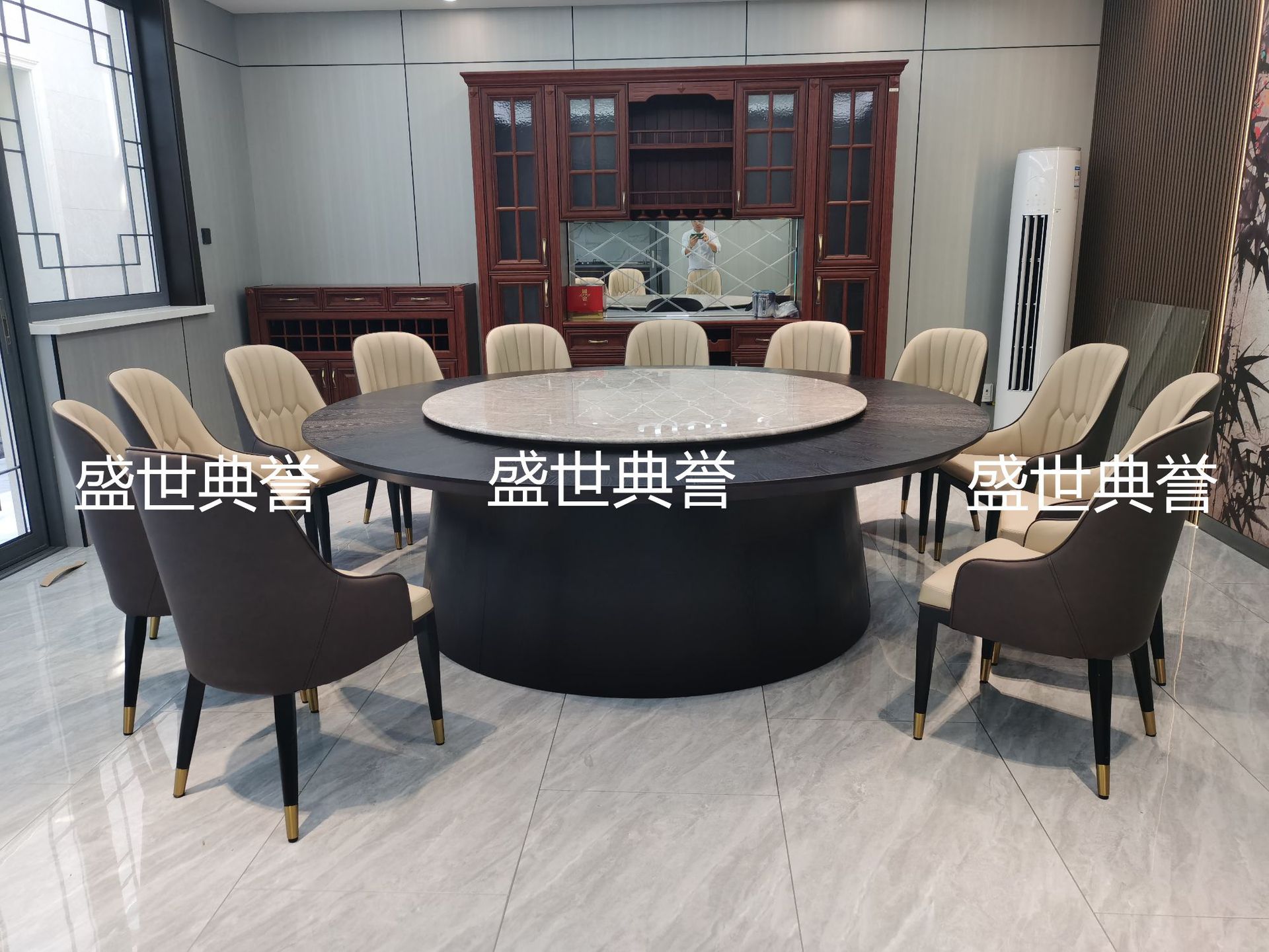 常州宴会酒店实木电动餐桌海鲜餐厅包厢自动转盘餐桌会所轻奢餐桌详情14