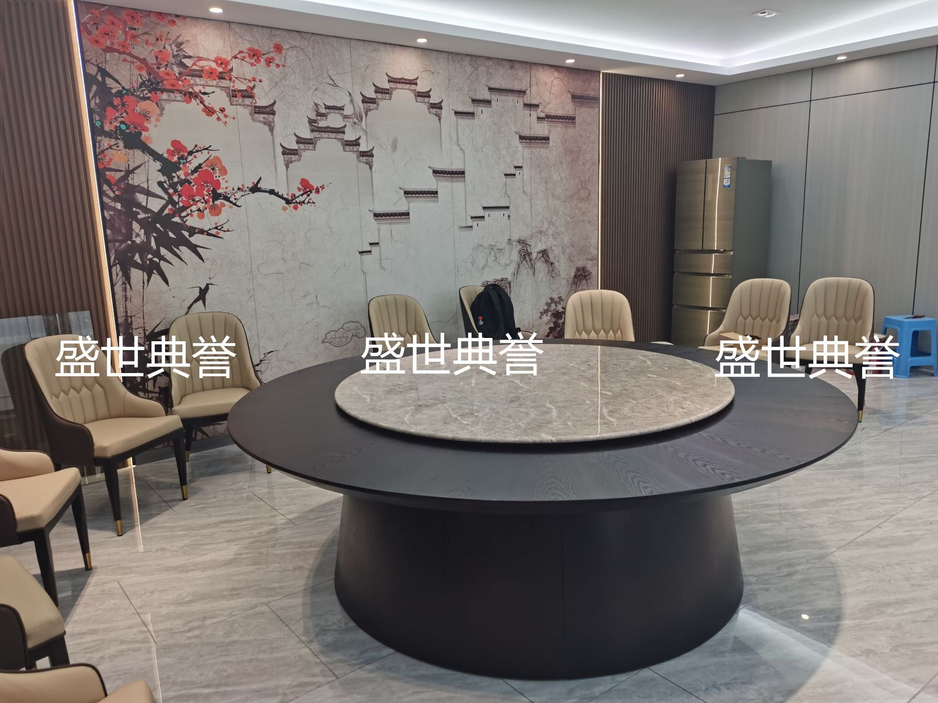 常州宴会酒店实木电动餐桌海鲜餐厅包厢自动转盘餐桌会所轻奢餐桌详情10