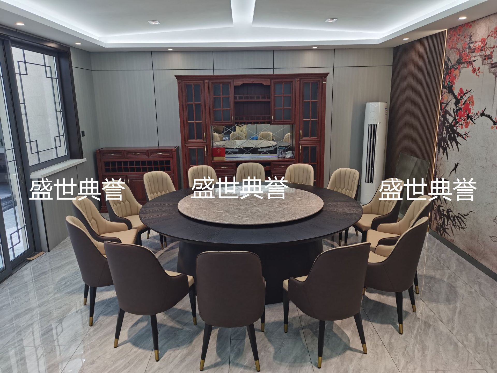 常州宴会酒店实木电动餐桌海鲜餐厅包厢自动转盘餐桌会所轻奢餐桌详情20