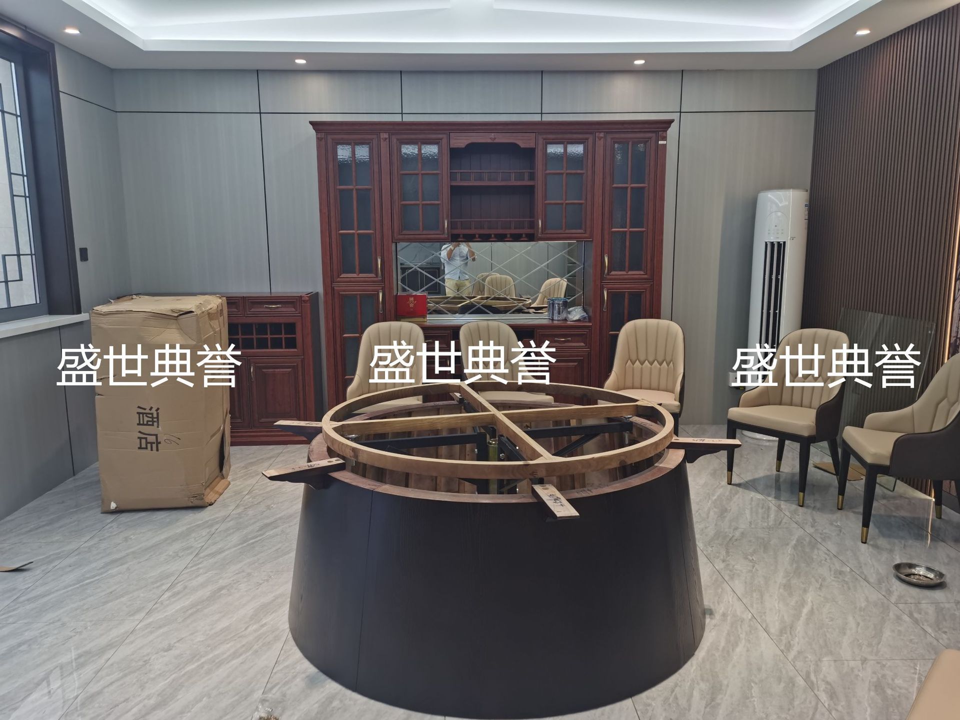 常州宴会酒店实木电动餐桌海鲜餐厅包厢自动转盘餐桌会所轻奢餐桌详情4