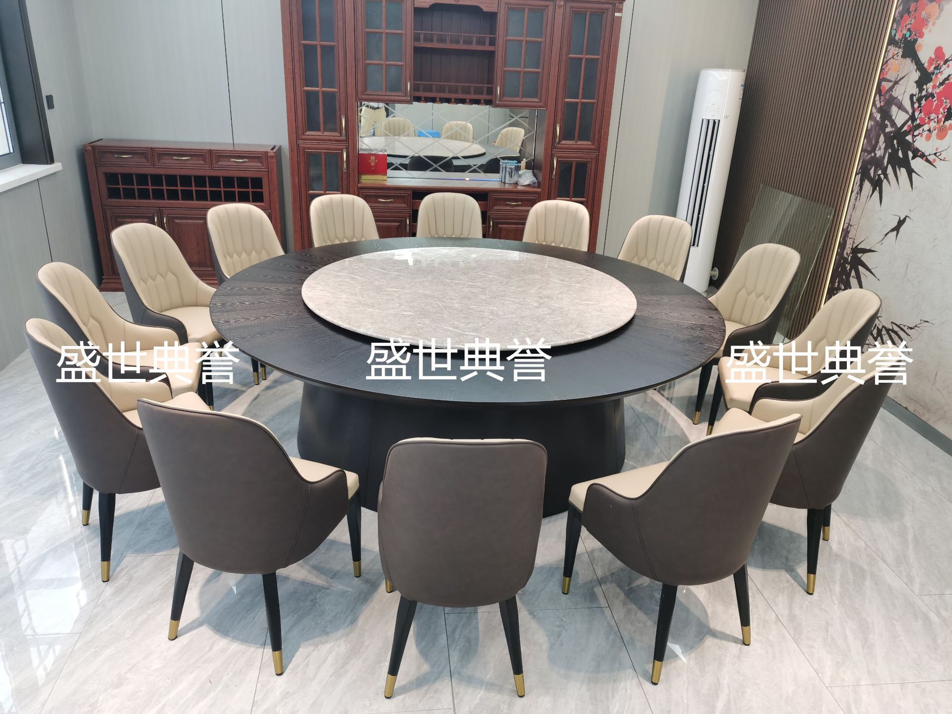 常州宴会酒店实木电动餐桌海鲜餐厅包厢自动转盘餐桌会所轻奢餐桌详情17