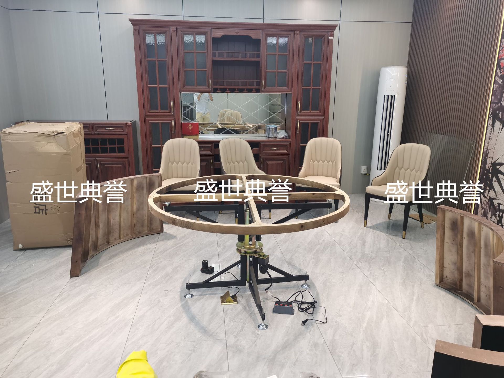 常州宴会酒店实木电动餐桌海鲜餐厅包厢自动转盘餐桌会所轻奢餐桌详情1