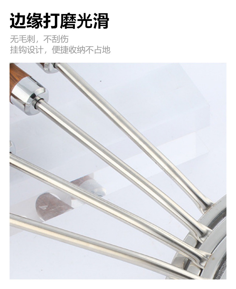 跨境不锈钢厨房用具过滤油渣勺打沫勺木纹手柄家用过滤网漏勺油格详情7