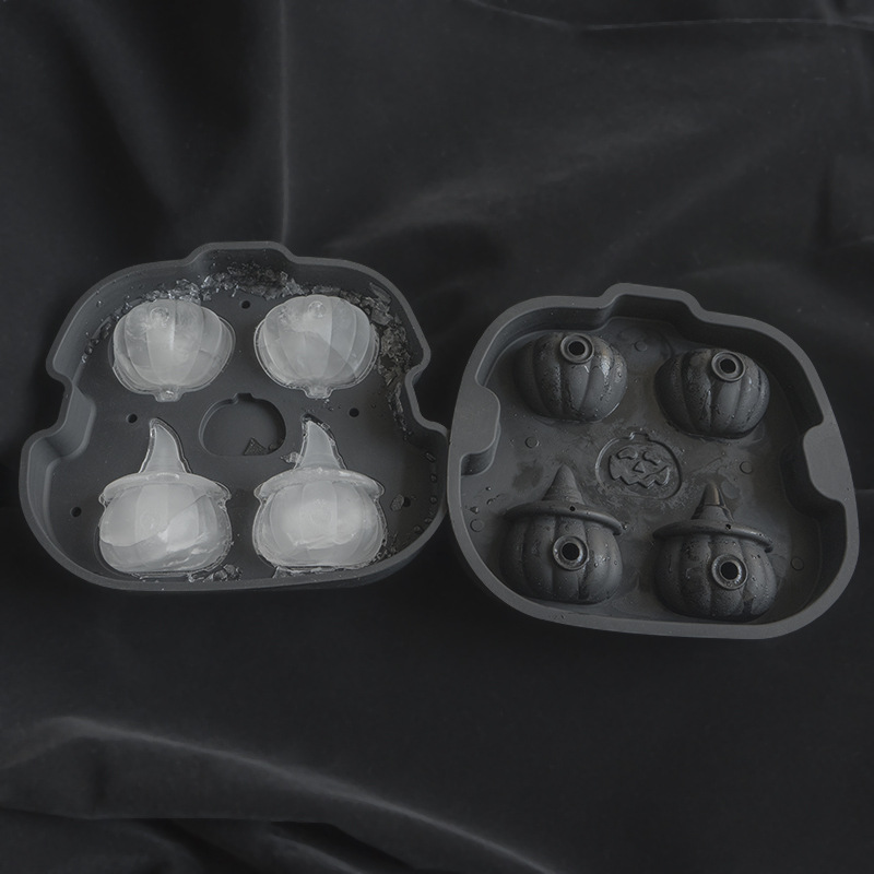 新款创意硅胶4孔南瓜冰格 厨房冰箱diy制冰模冰盒 万圣节3D冰球模 亚马逊直供现货详情4