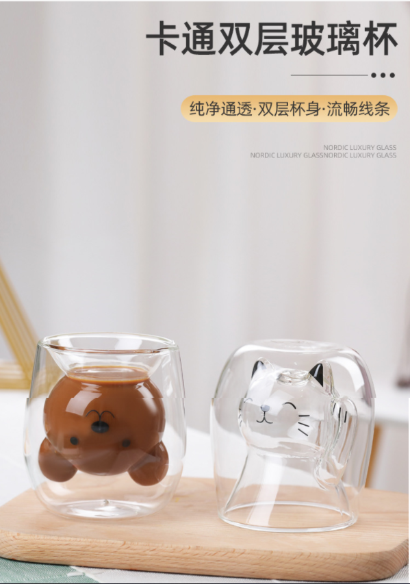 拳头双层杯玻璃杯耐热可爱创意双层杯卡通双层水杯详情1