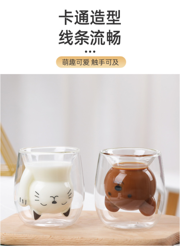 拳头双层杯玻璃杯耐热可爱创意双层杯卡通双层水杯详情5