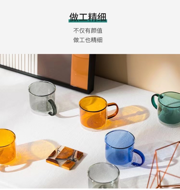 双层ins彩色透明玻璃杯带把手杯子网红好看水杯耐热茶杯家用咖啡详情4