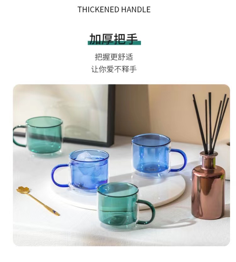 双层ins彩色透明玻璃杯带把手杯子网红好看水杯耐热茶杯家用咖啡详情3