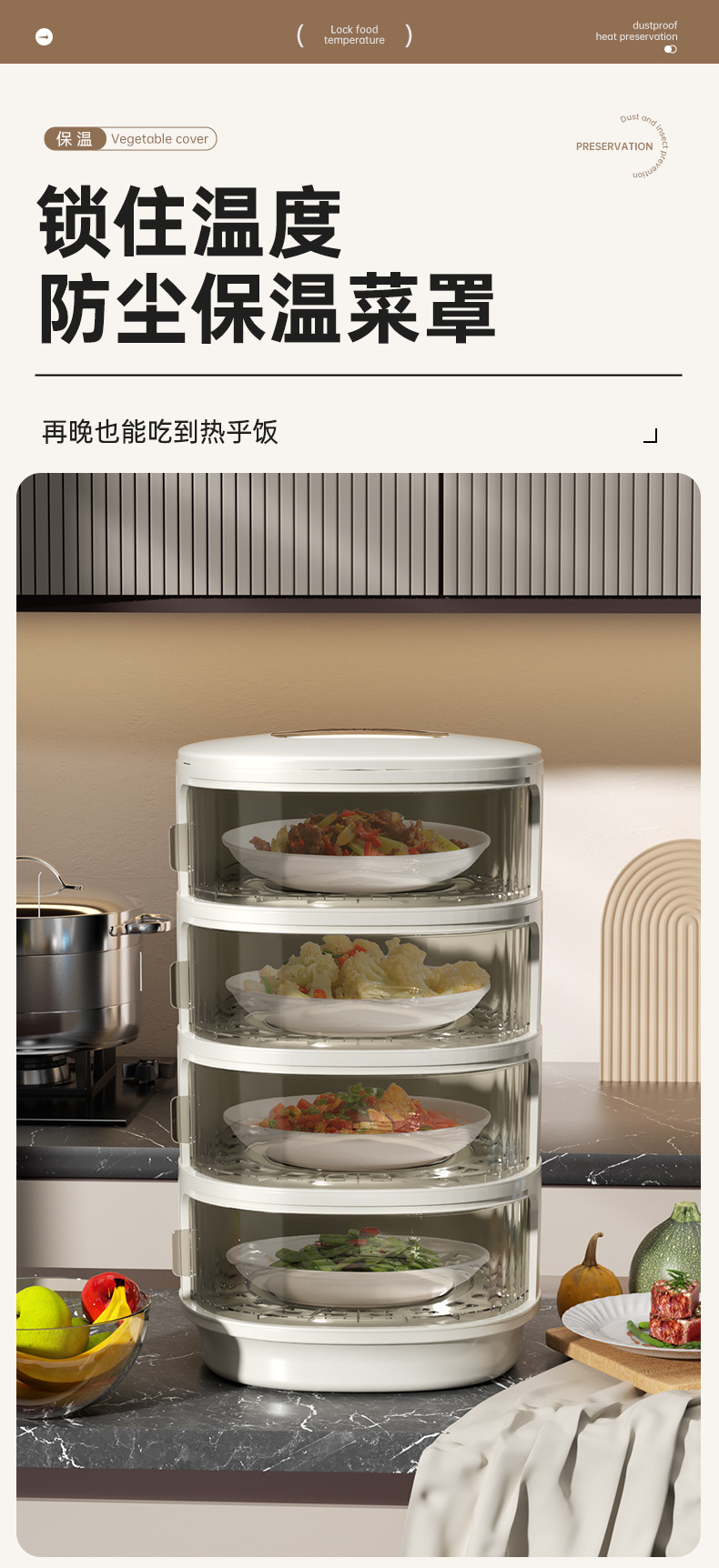 保温菜罩透明饭菜罩家用防尘厨房盖菜神器剩菜收纳盒食物2024新款01189-914详情1