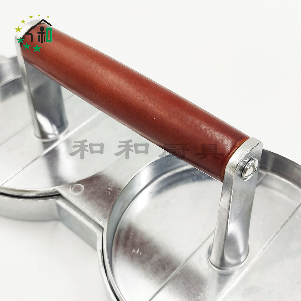 跨境批发手动铝合金木柄汉堡压肉器压牛肉饼肉馅模型压饼器肉饼压详情14