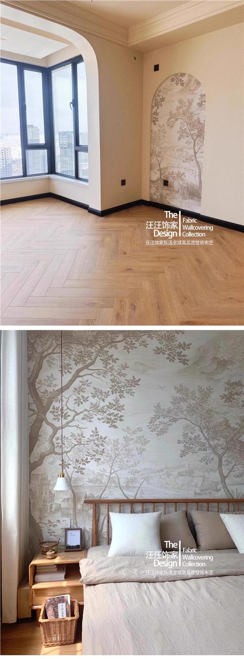 法式丛林墙纸林中小屋墙布复古南洋风壁纸卧室客厅酒店背景墙壁布详情3