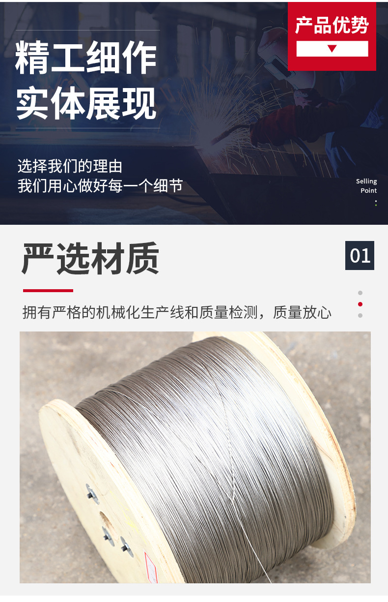 304不锈钢钢丝绳工程吊装钢丝绳隐形防护细钢丝绳不锈钢钢丝绳详情6