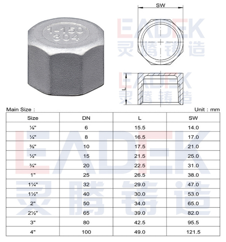 304不锈钢六角管帽多边内丝堵头316内牙管堵内螺纹封头闷盖管堵头详情5