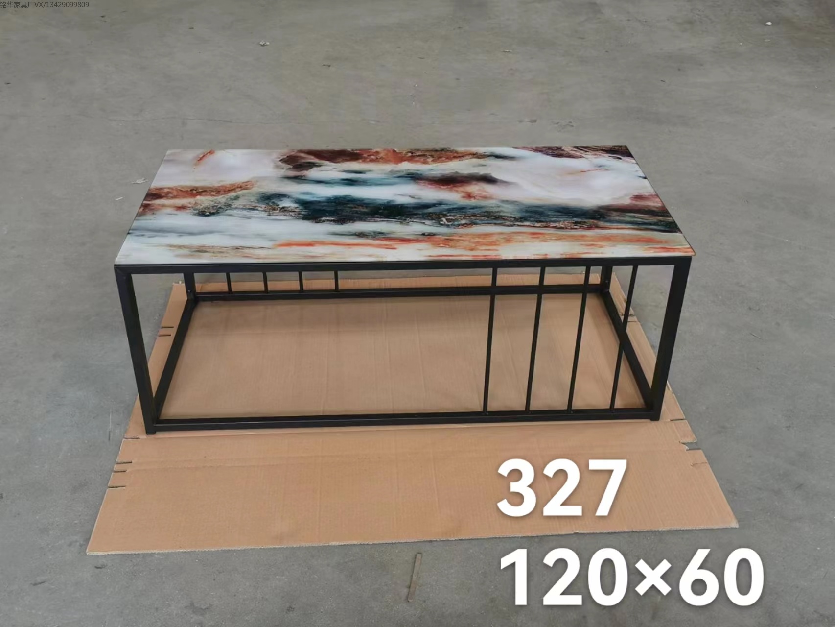 铭华家具厂2022新款铁艺玻璃茶几 仿大理石纹玻璃咖啡桌详情7