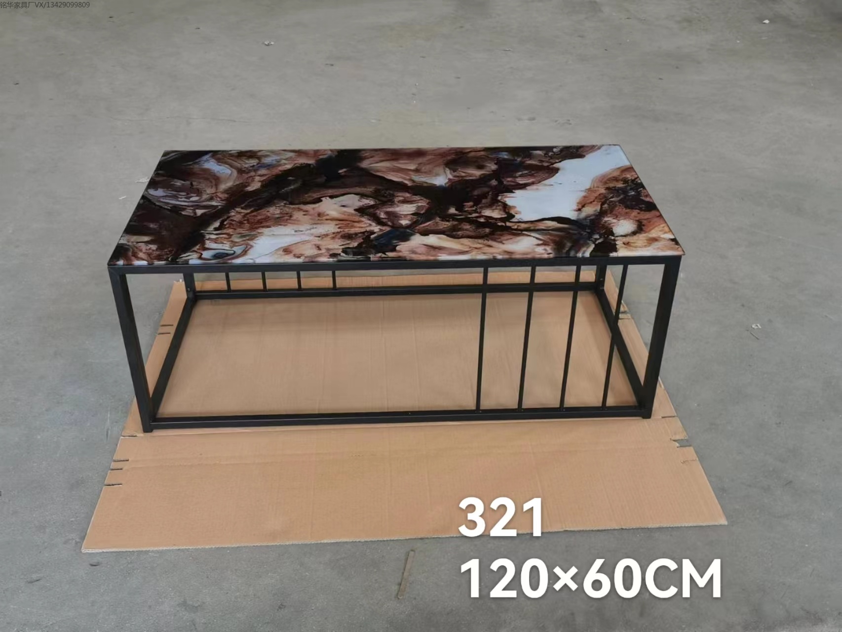 铭华家具厂2022新款铁艺玻璃茶几 仿大理石纹玻璃咖啡桌详情1