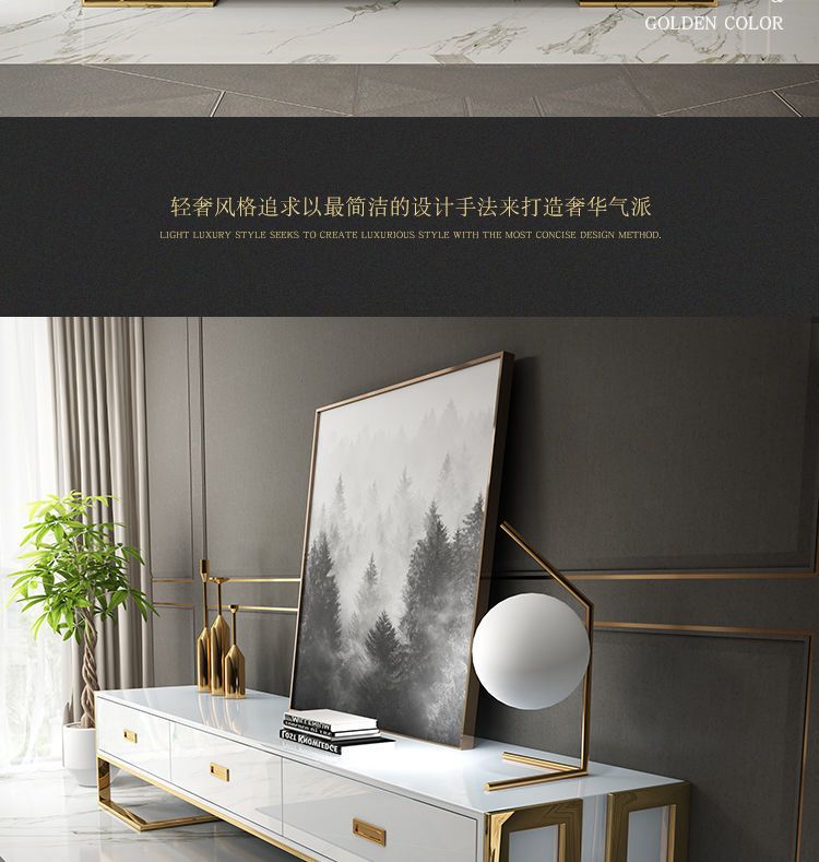 轻奢后现代简约茶几电视柜组合小户型不锈钢客厅方形现代港式家具详情8