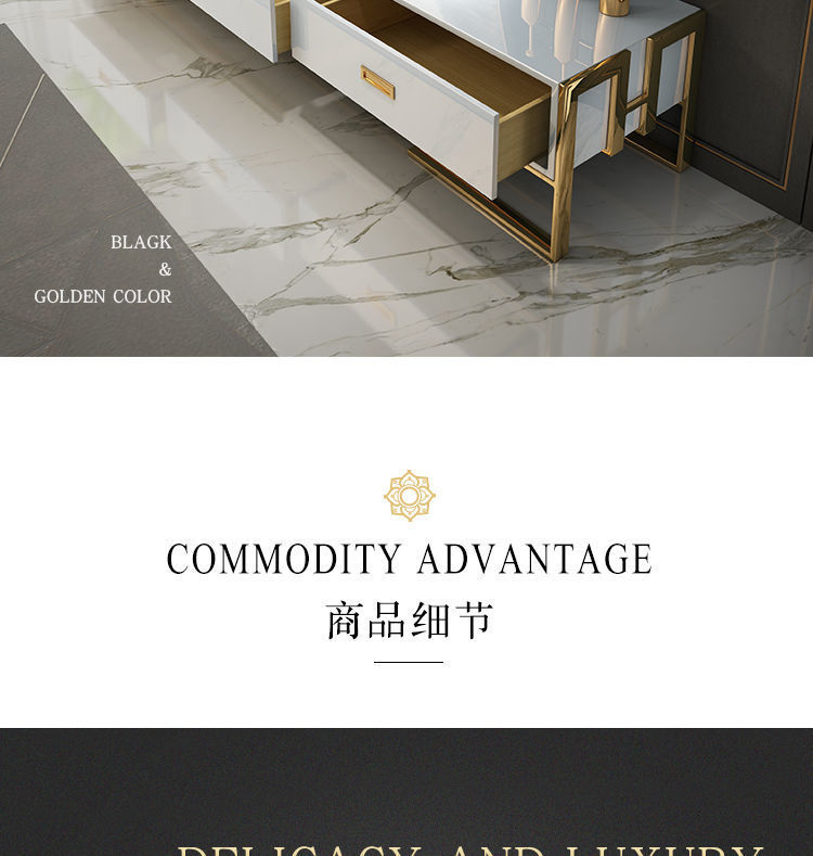 轻奢后现代简约茶几电视柜组合小户型不锈钢客厅方形现代港式家具详情10