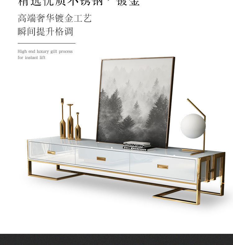 轻奢后现代简约茶几电视柜组合小户型不锈钢客厅方形现代港式家具详情12