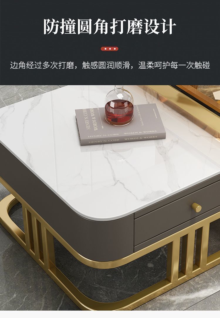 意式轻奢茶几亮光岩板客厅家用小户型大小方形组合现代伸缩茶几桌详情11
