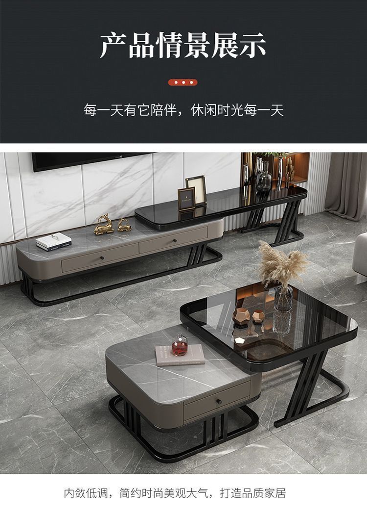 意式轻奢茶几亮光岩板客厅家用小户型大小方形组合现代伸缩茶几桌详情14