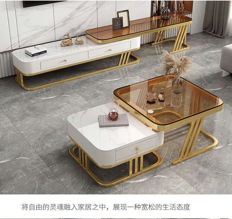 意式轻奢茶几亮光岩板客厅家用小户型大小方形组合现代伸缩茶几桌详情15