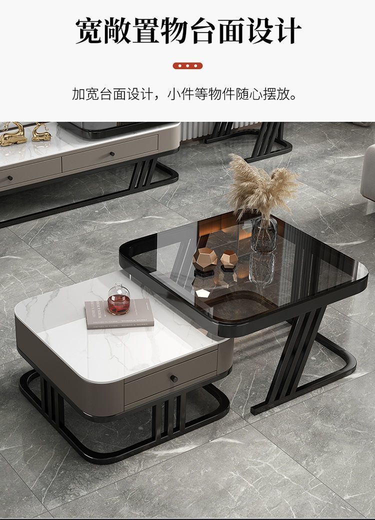 意式轻奢茶几亮光岩板客厅家用小户型大小方形组合现代伸缩茶几桌详情10