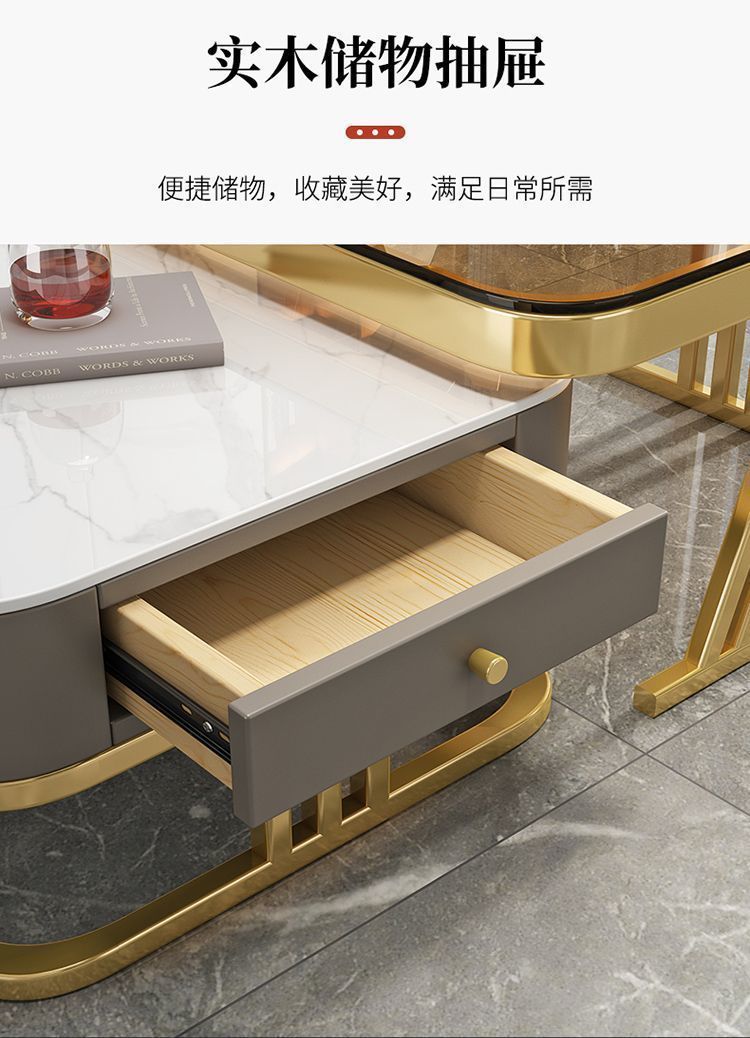意式轻奢茶几亮光岩板客厅家用小户型大小方形组合现代伸缩茶几桌详情12