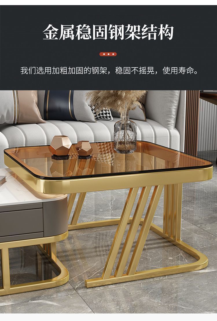 意式轻奢茶几亮光岩板客厅家用小户型大小方形组合现代伸缩茶几桌详情9