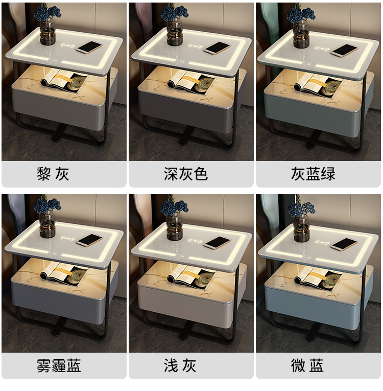 智能床头柜小型铁艺极简约现代轻奢岩板实木无线充电卧室床边柜子详情10
