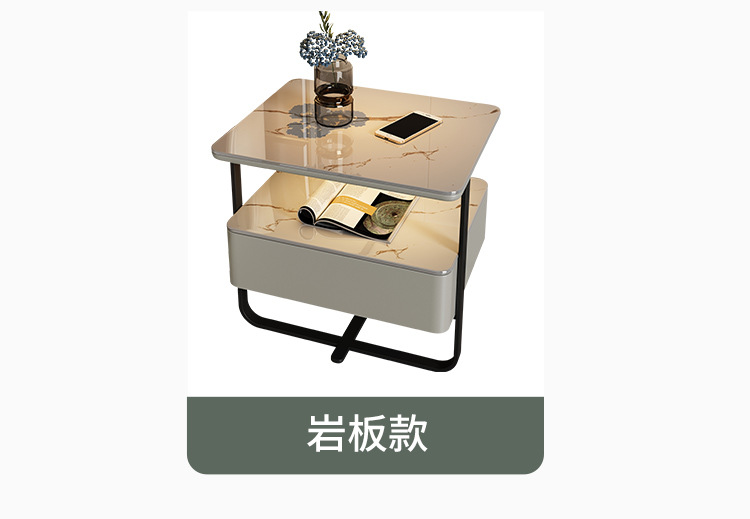 智能床头柜小型铁艺极简约现代轻奢岩板实木无线充电卧室床边柜子详情5