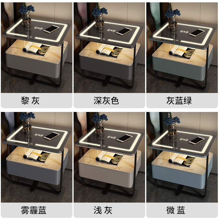 智能床头柜小型铁艺极简约现代轻奢岩板实木无线充电卧室床边柜子详情12