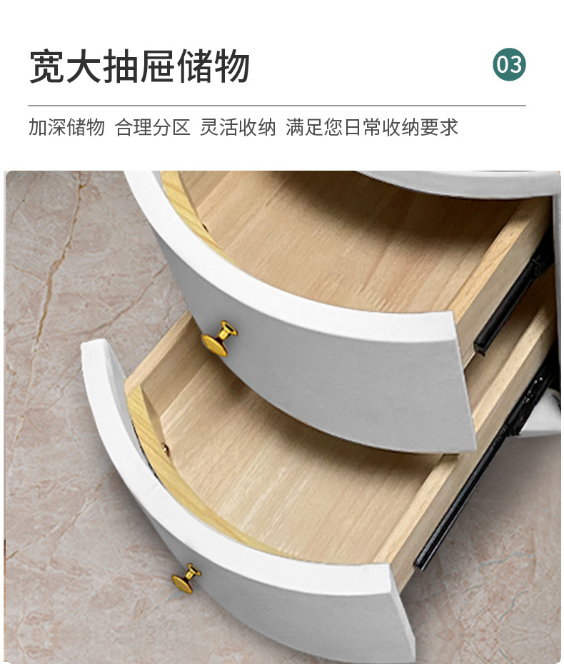智能床头柜圆形创意无线充多功能音响指纹锁锁带灯岩板玻璃床边柜详情10