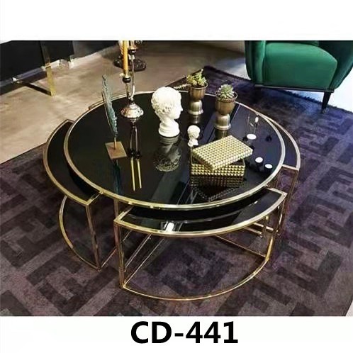 吕字家具-轻奢现代茶几边几组合客厅小户型圆形镀金茶几钢化玻璃桌子详情1