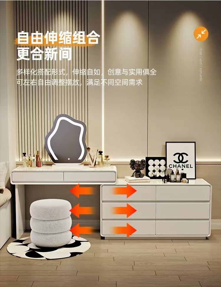 实木40cm梳妆台高级感卧室收纳柜踢脚线梳妆台现代简约化妆桌详情10