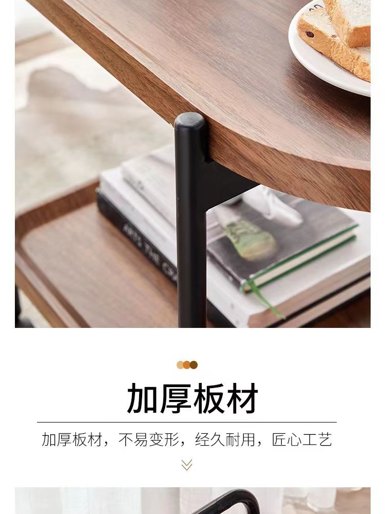 北欧角几小茶几带轮胡桃色实木沙发旁置物架边几移动小茶几详情6