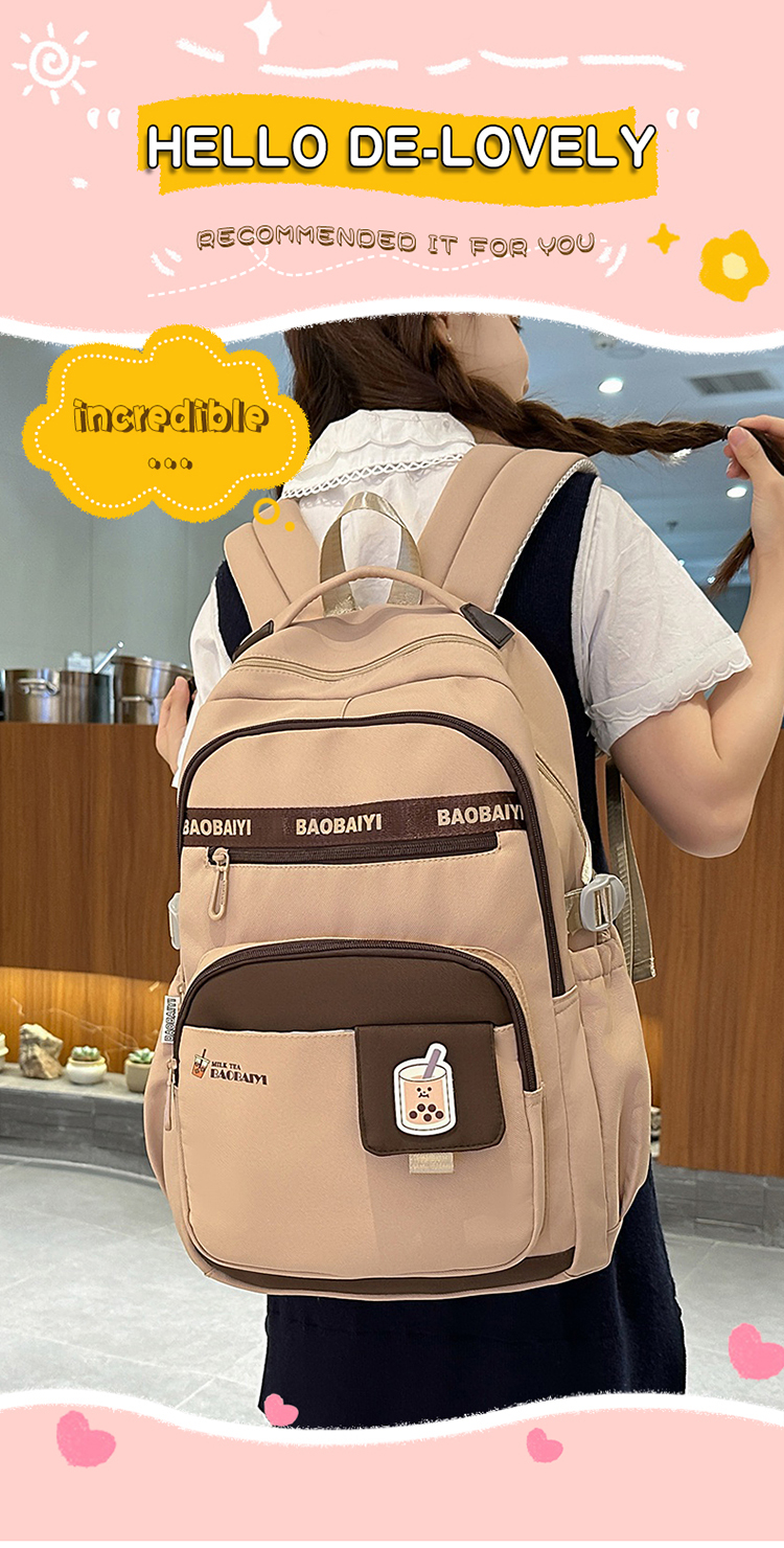 校园书包女韩版森系小清新初中学生纯色简约多层电脑双肩背包详情图1