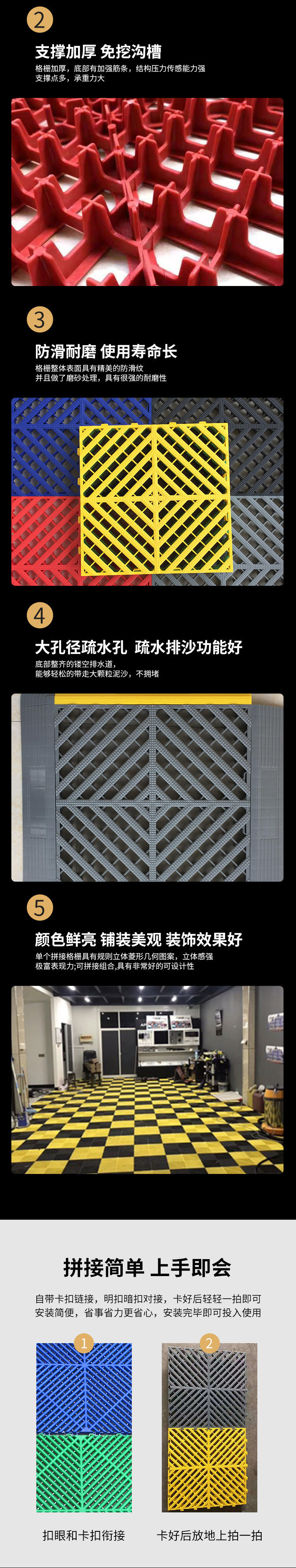 洗车房地格栅汽车美容洗车店格栅塑料地垫免挖槽地面排水地网格板详情1