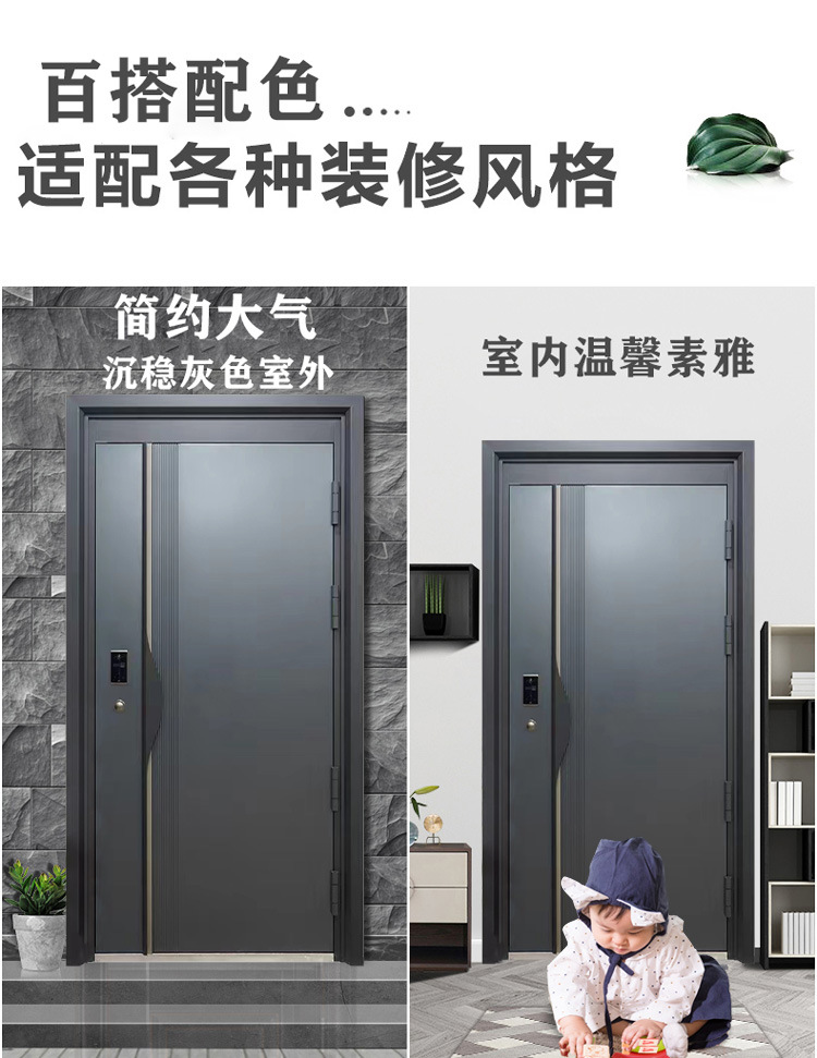 锌合金静音门入户门 单开门子母门家用隔音防撬进户门详情8