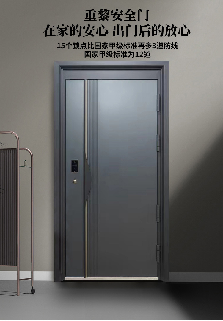 锌合金静音门入户门 单开门子母门家用隔音防撬进户门详情7