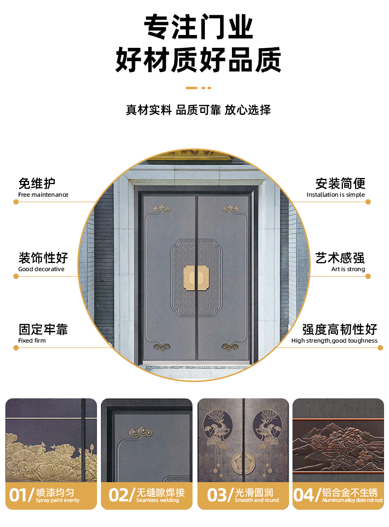 防爆铸铝门一门一景入户门防盗门别墅大门双开门子母进户铜门厂家详情6