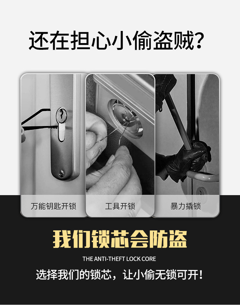 AB级锁芯全铜双开锁芯房门锁芯卧室门锁芯55锁心纯铜详情4