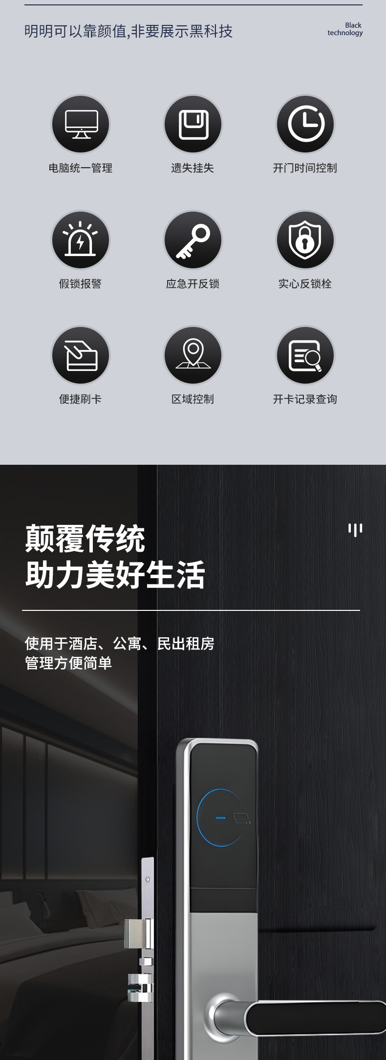 酒店宾馆刷卡锁感应锁电子锁民宿出租房插卡锁智能IC卡公寓密码锁详情4